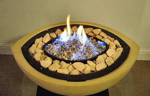 Bioethanol Fireplace Bowl in Sand with Brown Stones